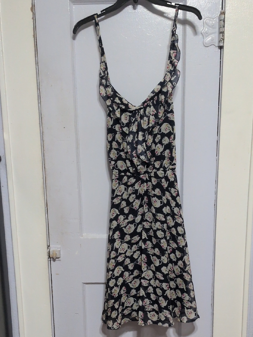 Disney Black Floral Spaghetti-Strap Mini Dress